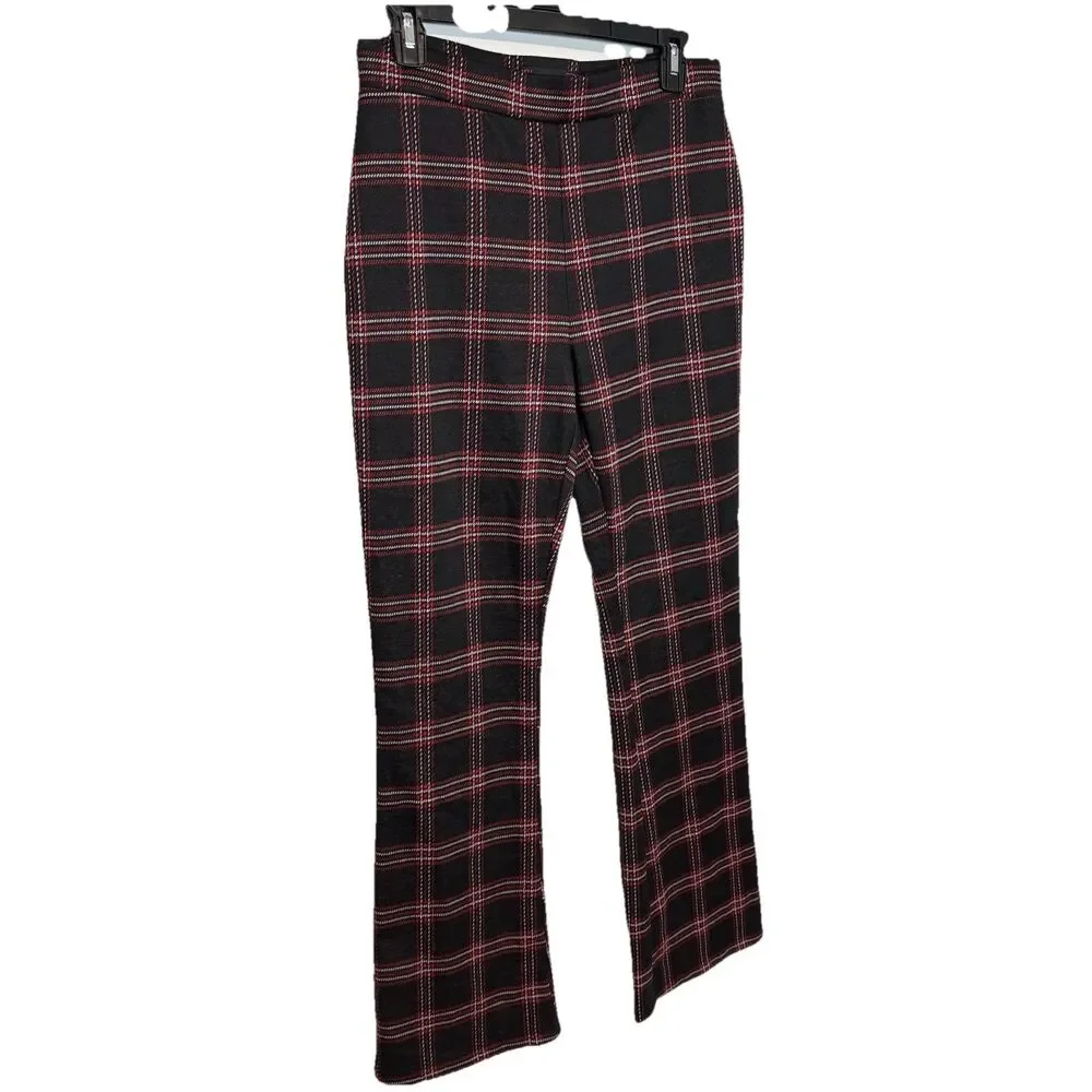 No Boundaries Size L Plaid Flare Leg Pull On Pants Legging Check Grunge Academia - Picture 6 of 8